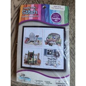 Counted Cross Stitch Kit Four Seasons Chairs 16"x16" Vintage NEW Janlynn Kit
